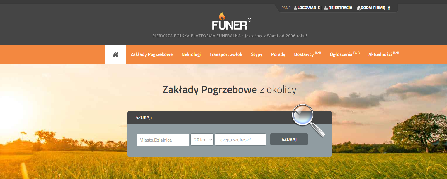 funer.com.pl wyszukiwarka zakładów pogrzebowych - lista firm z ofertami trumien